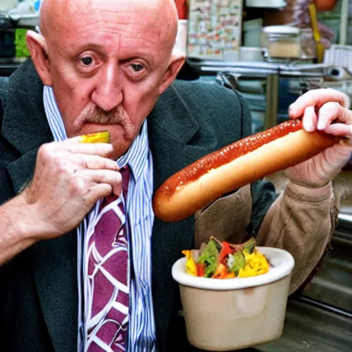 Image similar to mike ehrmantraut selling hot dogs