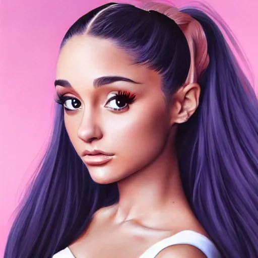 Prompt: A beautiful portrait of ariana grande, by artgerm and Dave McKean, extreme detail, facial details, sharp colors