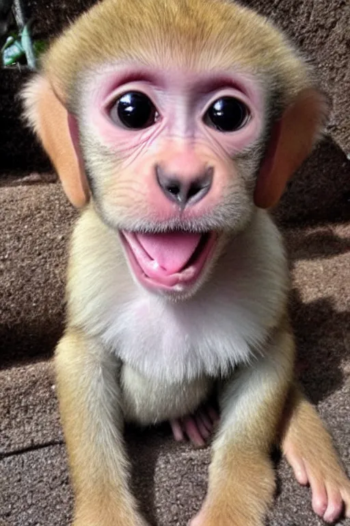 Image similar to a cross between puppy, monkey and baby