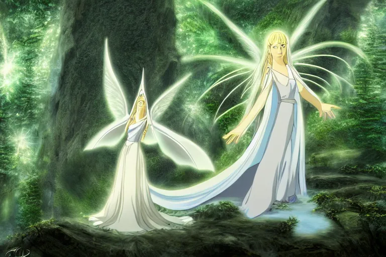 Image similar to tonemapped galadriel by hayao miyazaki, highly detailed,