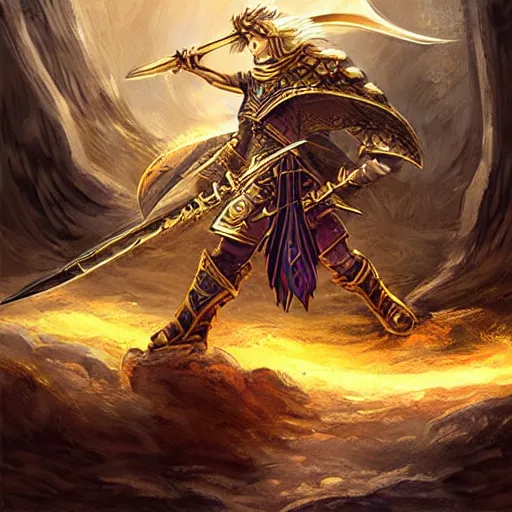 Prompt: a giant golden sword, a broad blade sword weapon, epic fantasy style art, fantasy epic digital art, epic fantasy card game art