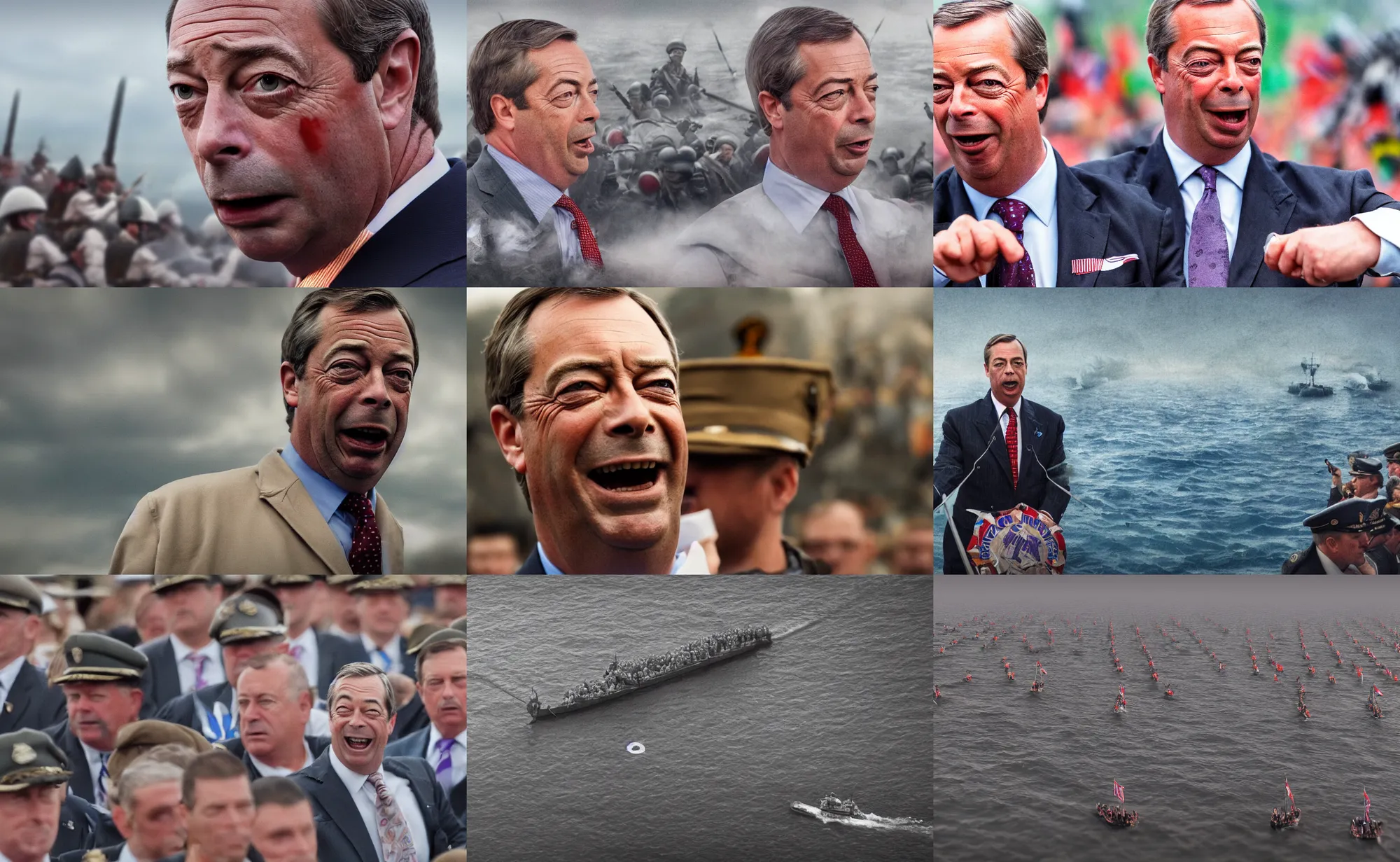 Prompt: cinematic close up artwork of nigel farage commanding an flotilla into battle by greg rutowski, 4 k, masterpiece