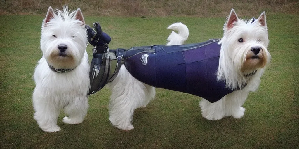 Prompt: “ the superhero west highland terrier : irondog. ”