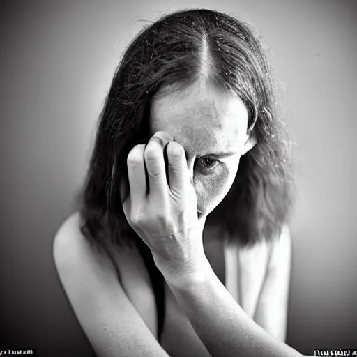 Prompt: award winning photo of some despair as a blind photographer would depict it, she is 2 3, skinny and beautiful and listens to oathbreaker, she is deaf but still hears, photo, black and white, the background is devastated by pollution, insanely detailed, once she dreamt of erasing gravity, foggy like in norwegian black metal aesthetic