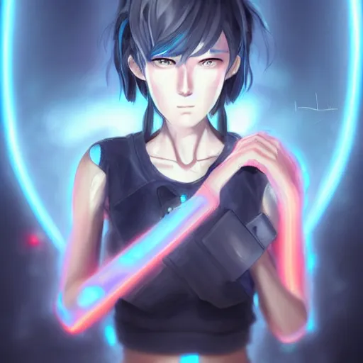 Prompt: A realistic anime painting of a broken cyborg woman with glowing crystal blue eyes. digital painting by Sakimichan, Makoto Shinkai, Rossdraws, Pixivs and Junji Ito, digital painting. trending on Pixiv. SFW version —H 1024