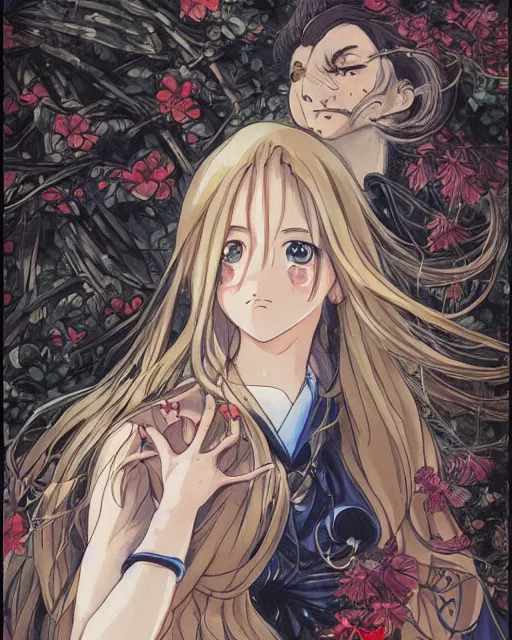 Image similar to illustration of anime girl in the style of studio ghibli, ayami kojima, akihiko yoshida and 90's anime