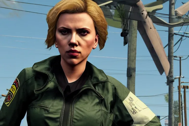 Prompt: Scarlett Johansson as a GTA V character, detailed.
