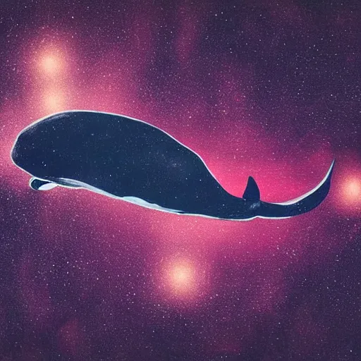 Image similar to portrait of space whale on a dark night sky in space, flying across the universe, oniric, dreamy, beautiful, highly detailed, realistic, cinematic, dynamic composition