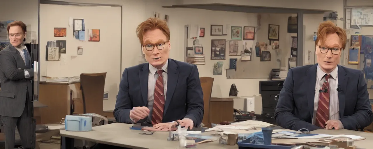 Image similar to conan obrien in the office season 2, intrincate details, digital art, octane renderer