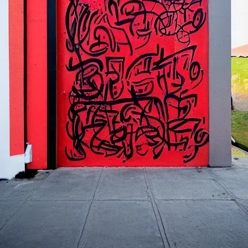 Prompt: red calligraffiti type on a black wall
