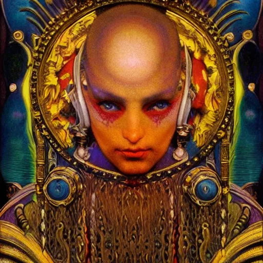 Prompt: baroque portrait of an art deco machine shaman, reflective detailed textures, highly detailed fantasy science fiction painting by annie swynnerton and jean delville and moebius, norman rockwell and maxfield parrish and william holman hunt. modern industrial shaman, rich colors, high contrast. artstation