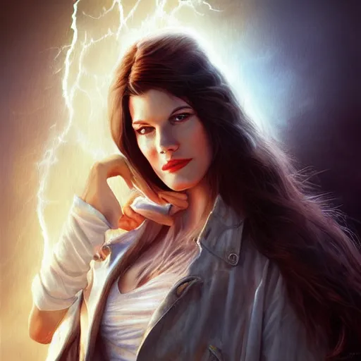 Image similar to liv tyler 2 0 - years old as the greek god of lightning, highly detailed, crazy aerosmith, young, by artgerm and greg rutkowski