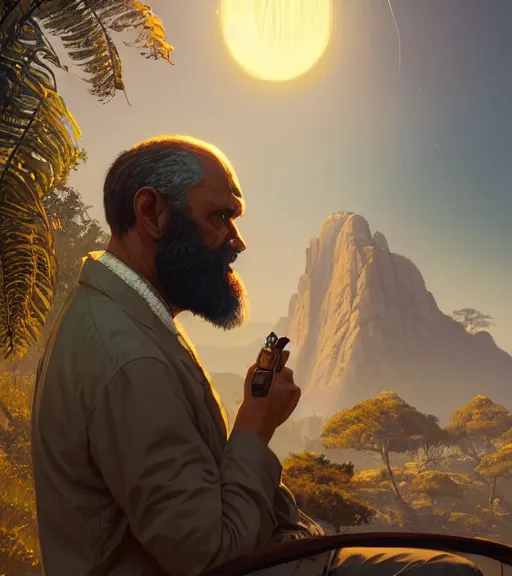 Image similar to Highly detailed portrait of darwin in GTA V, Stephen Bliss, unreal engine, fantasy art by Greg Rutkowski, Loish, Rhads, ferdinand knab, Makoto Shinkai and Lois van baarle, ilya kuvshinov, rossdraws, Tom Bagshaw, global illumination, radiant light, detailed and intricate environment