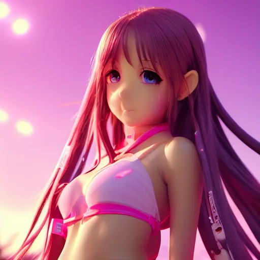 3D, gorgeous, anime, girl, sexy, tight swimsuit, strings 