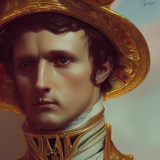 Prompt: Napoleon , closeup,, intricate, elegant, highly detailed, digital painting, artstation, concept art, matte, sharp focus, illustration, art by Artgerm and Greg Rutkowski and Alphonse Mucha