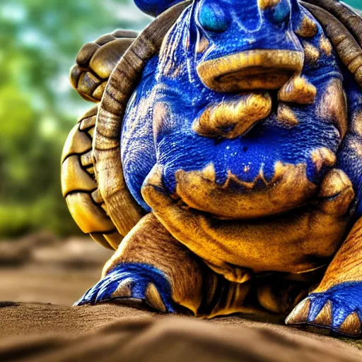 Image similar to national geographic photo of blastoise, pokemon in the wild, intricate, portrait, 8 k highly professionally detailed, hdr, award winning