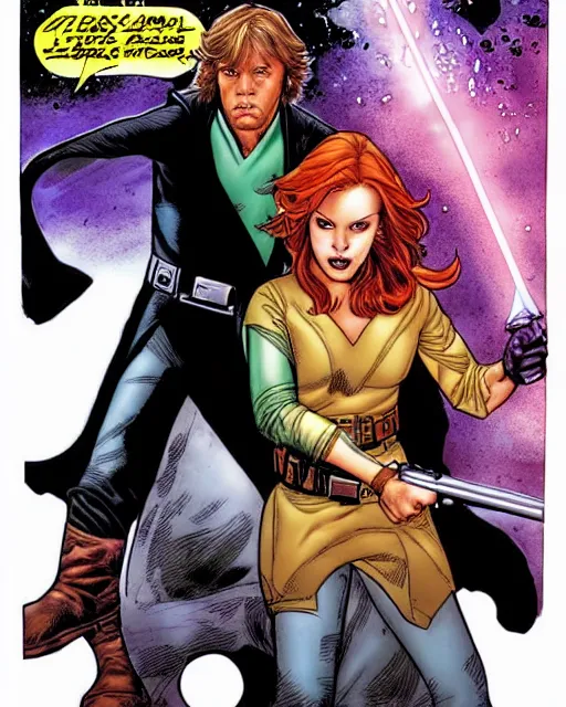 Image similar to mara jade and luke skywalker, detailed cover art by jim lee