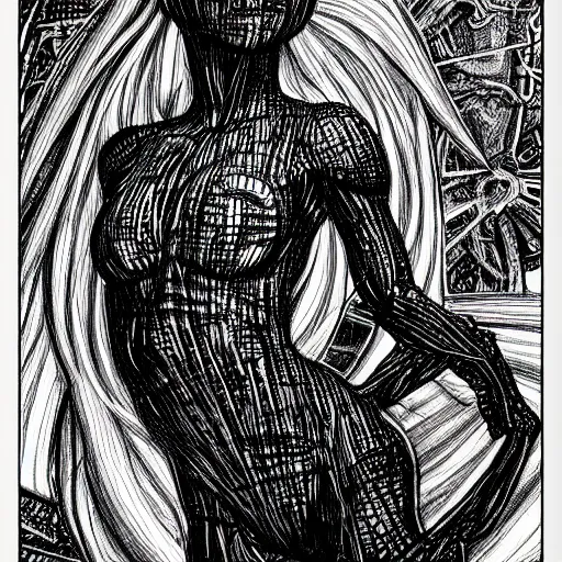 Prompt: detailed black and white illustration of my little pony in the style of h r giger and moebius and wayne barlowe