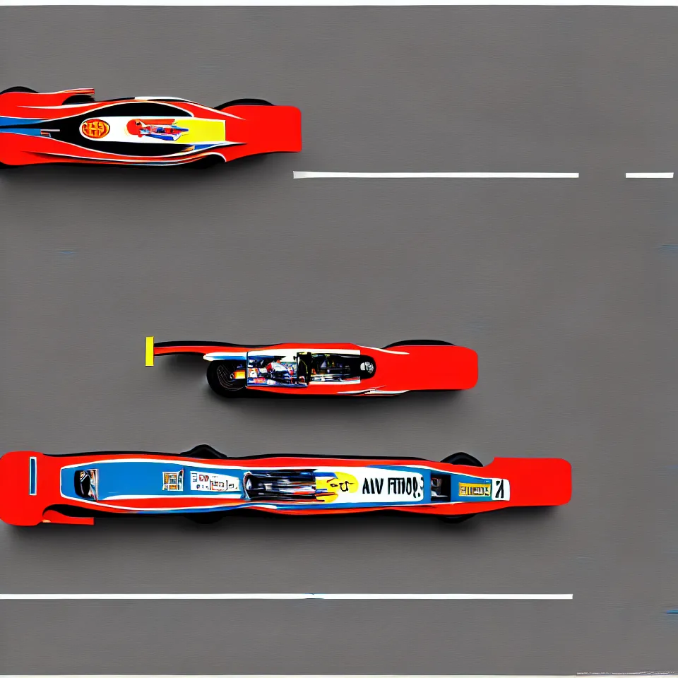 Image similar to top view of a oil painting car racing poster