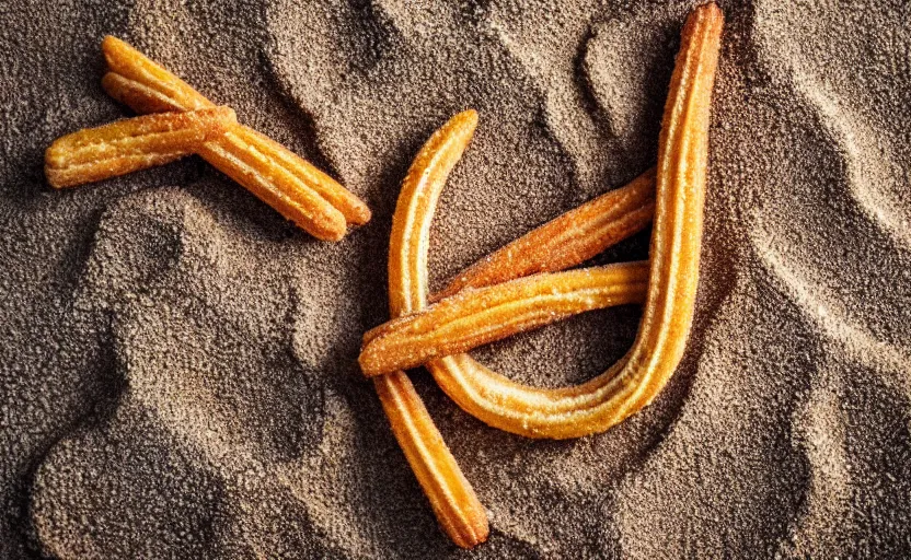 Image similar to a delicious churro, in sand, food photography
