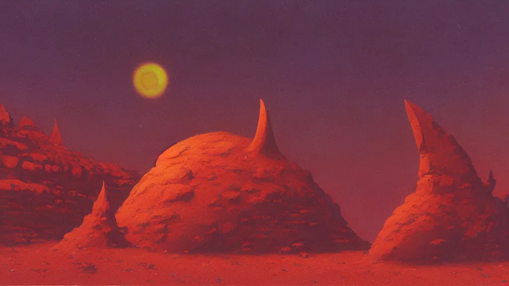 Image similar to mysterious sculpture of an alien crescent moon by paul lehr and john schoenherr, cinematic matte painting