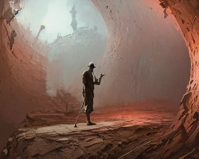 Image similar to a highly detailed epic cinematic concept art CG render digital painting artwork: rabbit hole. By Greg Rutkowski, in the style of Francis Bacon and Syd Mead and Norman Rockwell and Beksinski, open ceiling, highly detailed, painted by Francis Bacon and Edward Hopper, painted by James Gilleard, surrealism, airbrush, Ilya Kuvshinov, WLOP, Stanley Artgerm, very coherent, triadic color scheme, art by Takato Yamamoto and James Jean