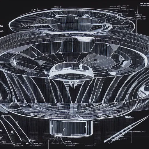Prompt: technical drawings of a a interstellar spacecraft, amazing, intense lighting, intense effects