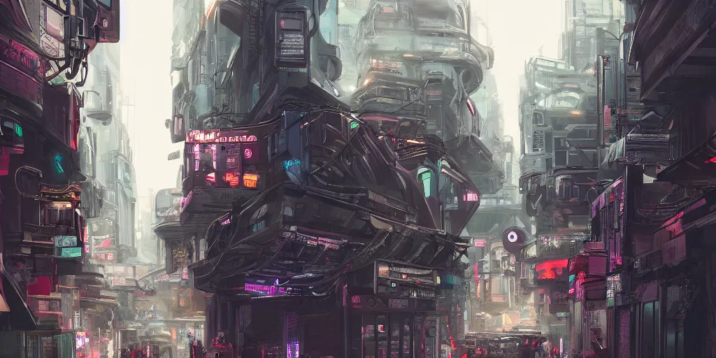 Prompt: a utopian futuristic cyberpunk paris street, trending on artstation.