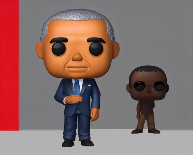 Image similar to full body 3d render for barack obama as a funko pop, studio lighting, white background, packaging, blender, trending on artstation, 8k, highly detailed