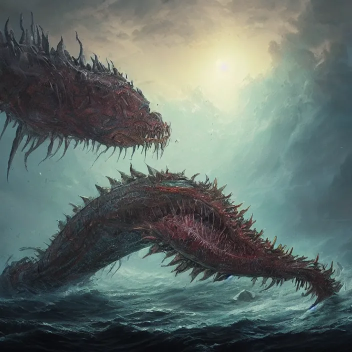 Image similar to sea monster large horror under the ocean d & d, d & d style, trending on artstation, intricate, highly detailed, vivid painting, colorful, art by greg rutkowski