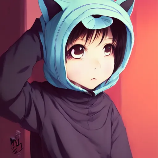 profile of anime girl wearing hoodie, ilya kuvshinov,, Stable Diffusion