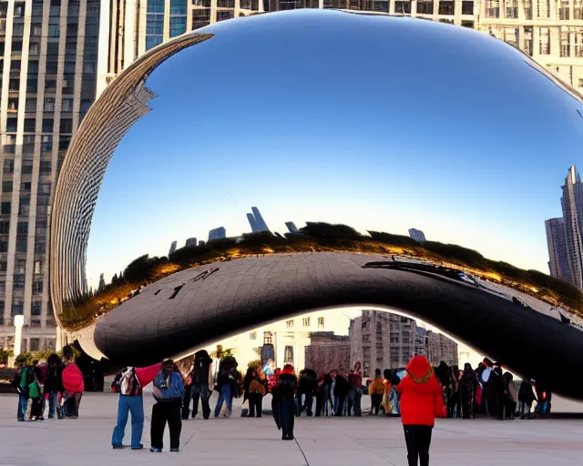 Image similar to the bean in chicago but it's a portal to gary indiana