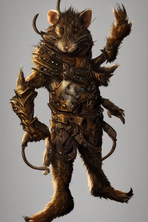 Image similar to a full body shot of an anthro furry rat wearing a fantasy armor, fantasy, artstation, furry art, furaffinity, deviantart, symmetrical, highly detailed, award winning, trending