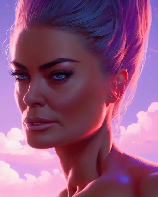 Image similar to highly detailed vfx portrait of, carmen electra muscular by stephen bliss, chalk, unrealengine, greg rutkowski, loish, rhads, beeple, chalk, makoto shinkai and lois van baarle, ilya kuvshinov, rossdraws, tom bagshaw, basil gogos