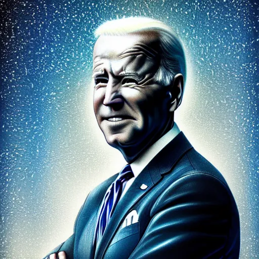 Image similar to joe biden portrait made out of galaxies, beautiful, cyborg, cinematic comic book art, realistic, highly detailed, octane render