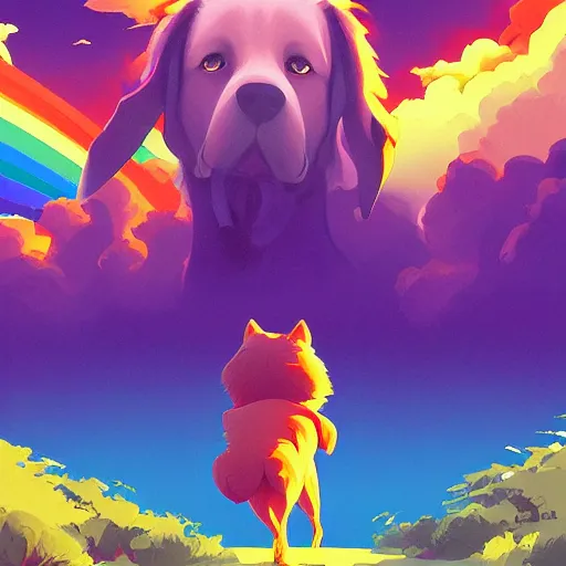 Image similar to painting dog's crossing rainbow bridge smooth median photoshop filter cutout vector, behance hd by jesper ejsing, by rhads, makoto shinkai and lois van baarle, ilya kuvshinov, rossdraws global illumination