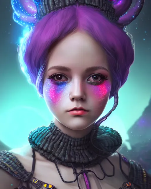 Image similar to ultradetailed rpg character portrait of a cute nebulapunk witch, digital art,, intricate, sharp focus, trending on artstation hq, deviantart, volumetric lighting, unreal engine, octane render