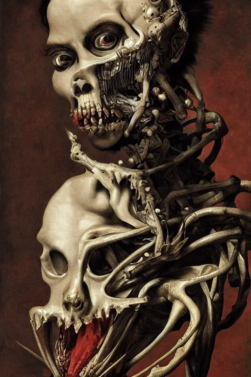 Prompt: Detailed maximalist portrait a Greek god with large white eyes and an angry face, fleshy skeletal body, HD mixed media 3d collage, highly detailed and intricate, surreal illustration in the style of Caravaggio, dark art, baroque