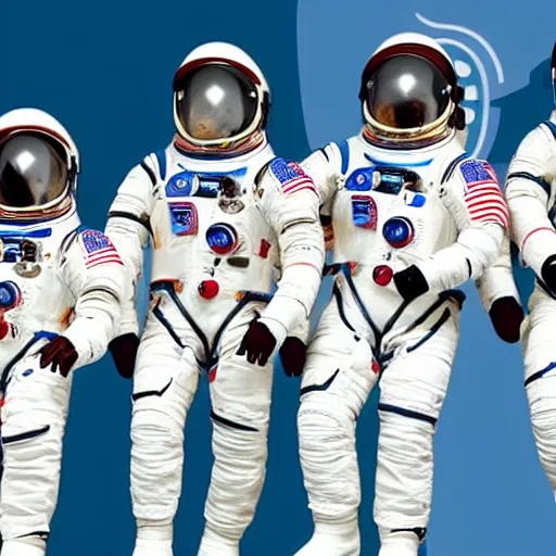 Image similar to 5 space astronauts in spacesuits of different colors, running in a relay race in a stadium, olympic games