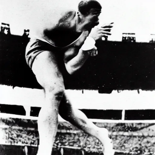 Image similar to peter griffin winning gold for hungary in the 1 9 3 8 berlin olympics, shotput medalist, black - and - white photograph