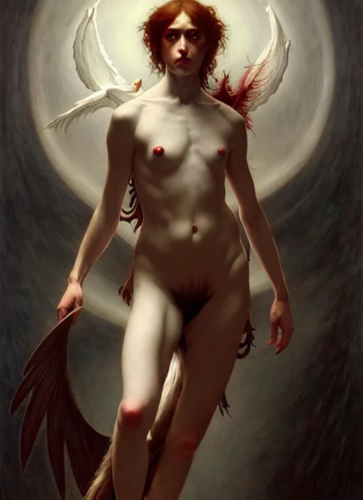 Image similar to harpy, full body, hyper realistic, extremely detailed, dnd character art portrait, dark fantasy art, intricate fantasy painting, dramatic lighting, deviantart artstation, by edgar maxence and caravaggio and michael whelan and delacroix.