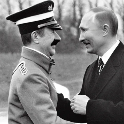 Prompt: Putin shaking hands with Hitler