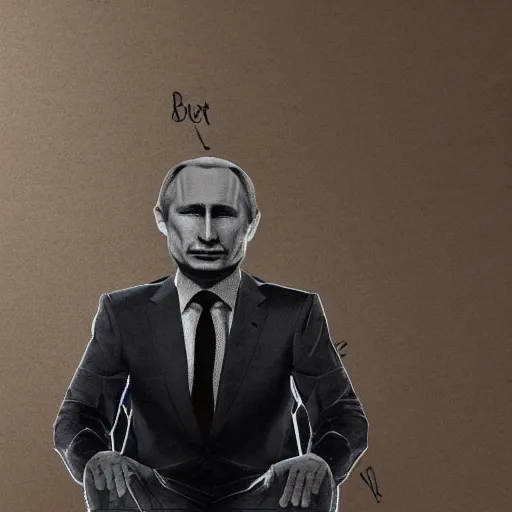 Image similar to a person looking like vladimir putin sitting on chair which looks like sponch bob, digital painting, photorealistic, symmetrical style