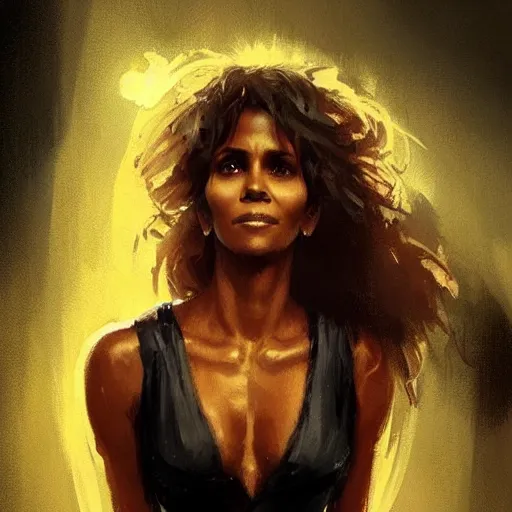 Image similar to “ portrait of halle berry by greg rutkowski, young, attractive, highly detailed portrait, scifi, digital painting, artstation, concept art, smooth, sharp foccus ilustration, artstation hq ”