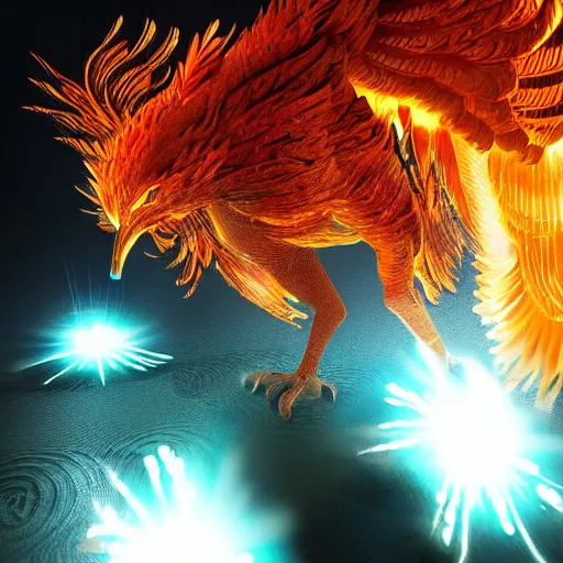 Prompt: flaming phoenix, volumetric lighting, intricate, detailed