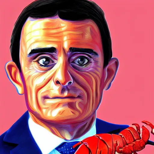 Image similar to Manuel Valls disguised in lobster, digital painting