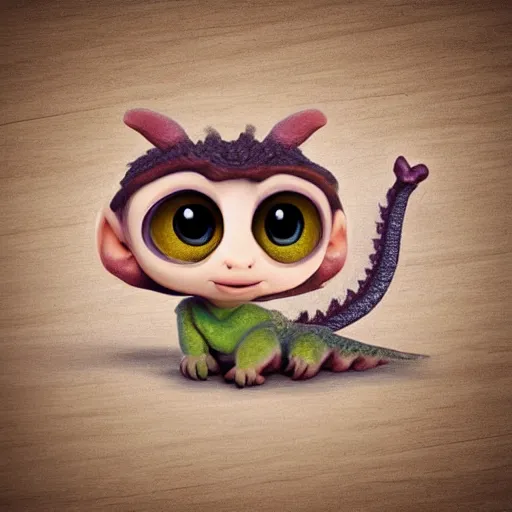 Prompt: cute little dragon baby, portrait, pixar style, wood background