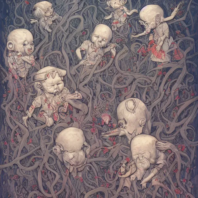 Prompt: a painting of the children of the grave by james jean, dark fantasy art, high detail, trending on artstation