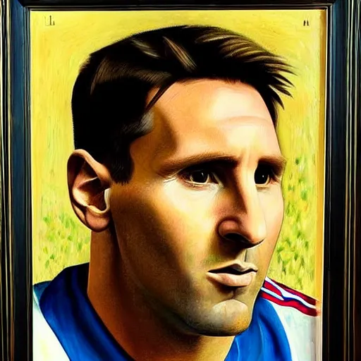 Image similar to messi, painting by grant wood, very detailed, ultra realistic