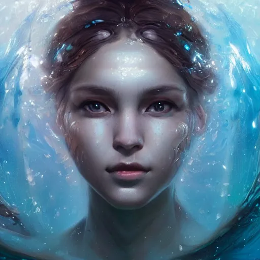 Image similar to a beautiful portrait of a water goddess with transparent skin by Greg Rutkowski and Raymond Swanland, Trending on Artstation, fishes background, ultra realistic digital art